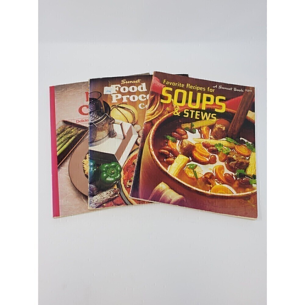 VINTAGE SUNSET COOKBOOK LOT OF 3 PAPERBACK 1970S 1980S SOUPS STEWS LIGHT CUISINE
